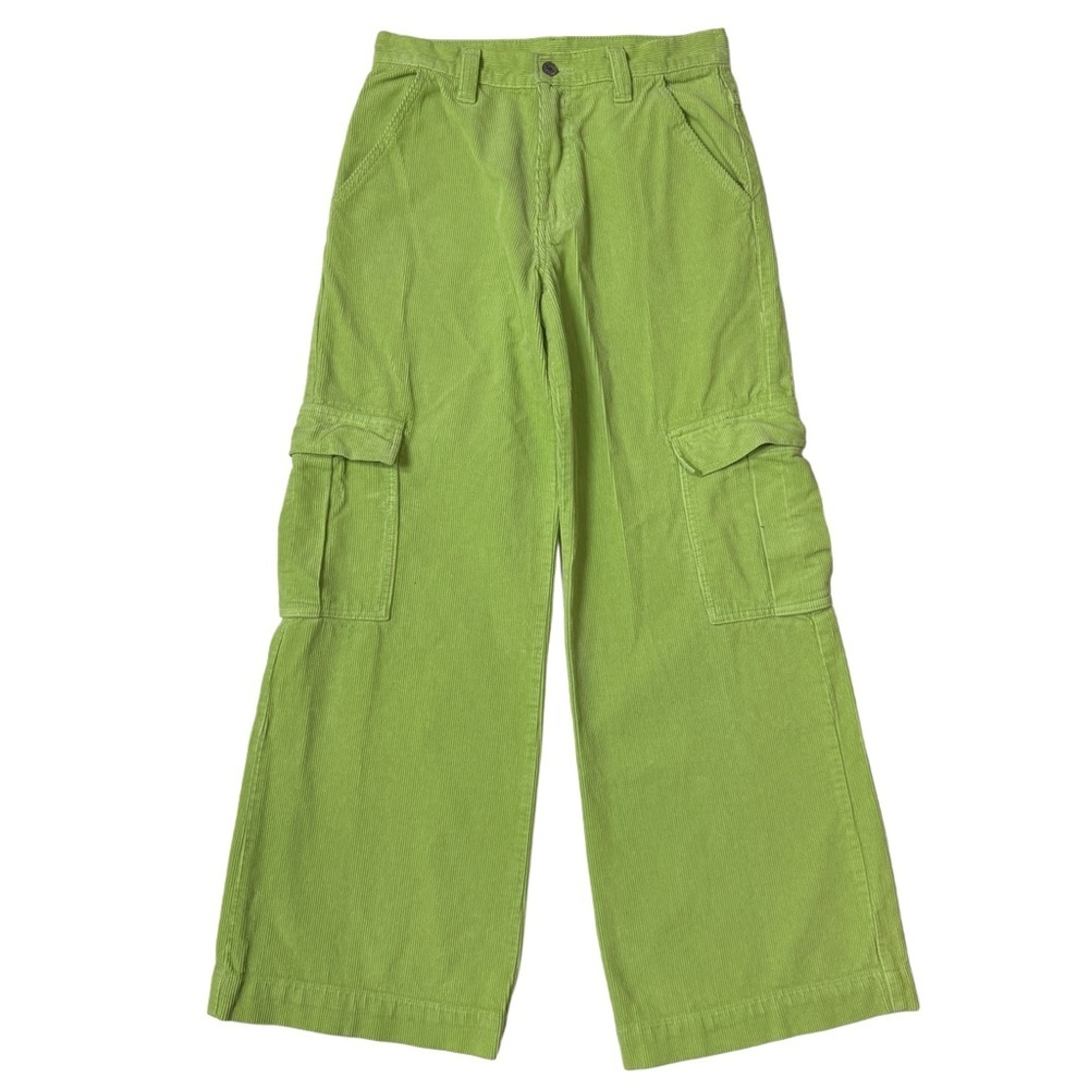 {Brandy Melville x John Galt} Lime Green Corduroy Wide Relaxed Baggy Cargo Pants